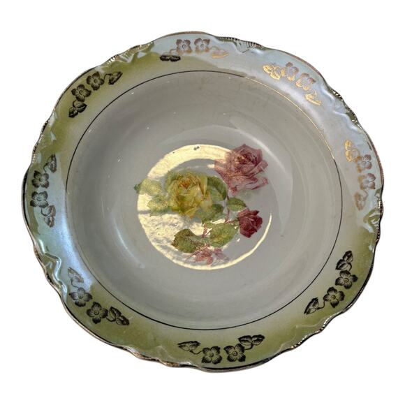 Vintage Thompson Pottery Francis Serving Bowl Yellow Scalloped Floral Design - Picture 2 of 6